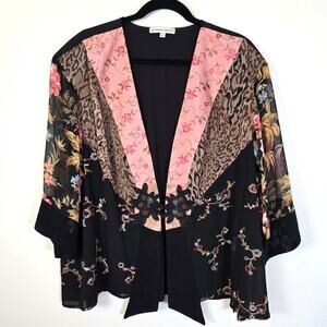 Vintage Spencer Alexis Kimono Jacket 2X Black Mix Print Whimsigoth Dark Cottage